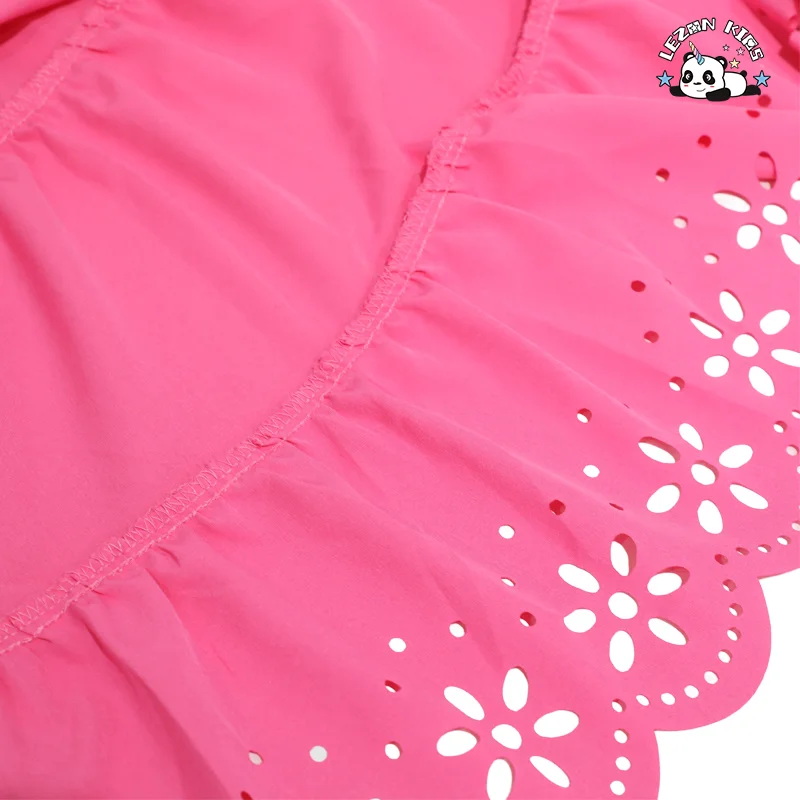 LEZONKIDS - Vestidos Novos para Meninas com Manga Bufante e Renda, Roupas Infantís 2-12 Anos